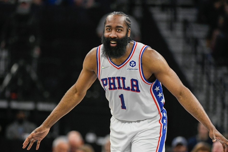 Philadelphia 76ers guard James Harden in action during the second half of the NBA basketball game between the Philadelphia 76ers and the Minnesota Timberwolves at Target Center in Minneapolis, Minnesota, USA, 25 February 2022. Craig Lassig, EPA-EFE