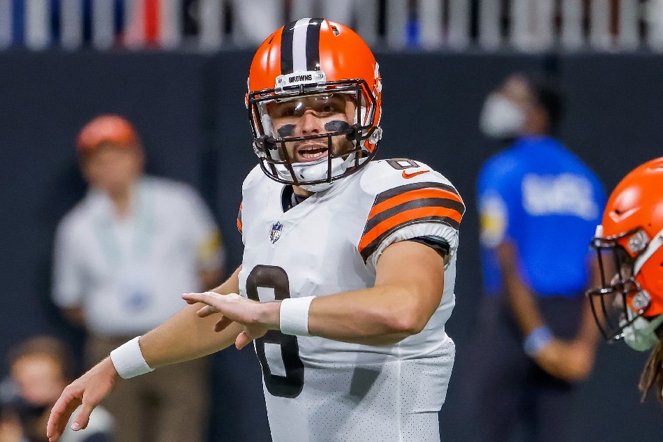 Cleveland Browns quarterback Baker Mayfield in action against the Atlanta Falcons during the first half of a preseason NFL American football game between the Cleveland Browns and the Atlanta Falcons at Mercedes-Benz Stadium in Atlanta, Georgia, USA, 29 August 2021. Erik S. Lesser, EPA-EFE
