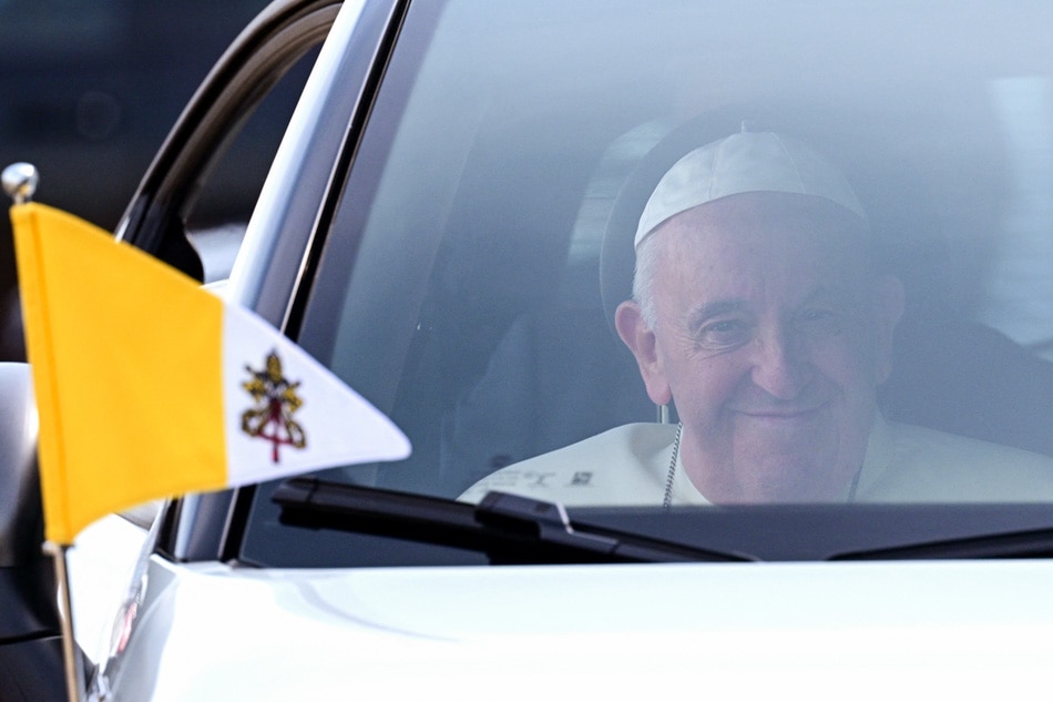 Pope Francis arrives to his welcoming ceremony after landing at Edmonton International Airport, western Canada, on July 24, 2022. Vincenzo Pinto, AFP/File 