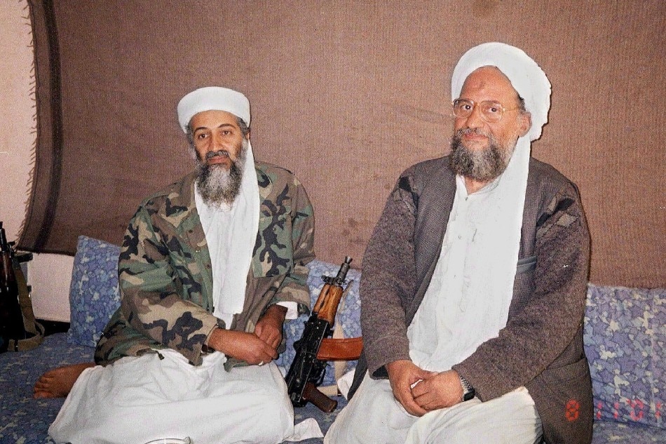 Picture dated Nov. 8, 2001 shows Saudi-dissident Osama bin Laden (L) sitting with his deputy Ayman al-Zawahiri at his hide out at an undisclosed location in Afghanistan. AUSAF Newspaper/EPA