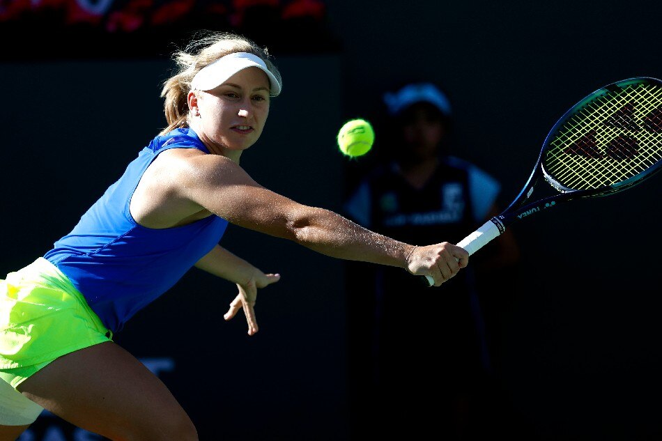 Daria Saville of Australia in action against Maria Sakkari of Greece during the BNP Paribas Open tennis tournament at the Indian Wells Tennis Garden in Indian Wells, California, USA, 15 March 2022. File photo. John G. Mabanglo, EPA-EFE