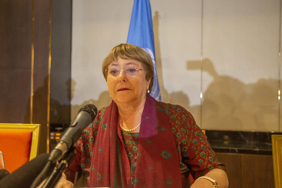 United Nations High Commissioner for Human Rights Michelle Bachelet addresses the media in Dhaka, Bangladesh on August 17, 2022. Monirul Alam, EPA-EFE/file