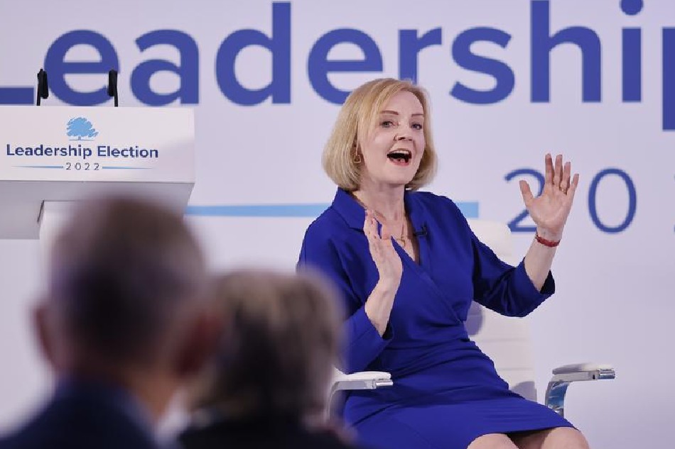 British Foreign Secretary and Tory leadership candidate Liz Truss at the Conservative Party leadership election hustings at the Holiday Inn Norwich North, Norwich, Britain Aug. 25, 2022. These are the penultimate hustings which have been taking place around the UK attended by Tory Party members who will vote for the new leader and British Prime Minister. The winner will be announced on Sept. 5, 2022. Tolga Akmen, EPA-EFE 