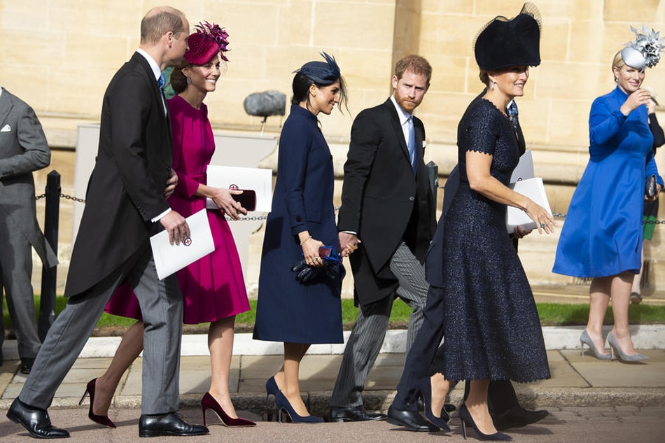 Prince William, Duke of Cambridge (from left); Catherine, Duchess of Cambridge; Prince Harry, Duke of Sussex; and Meghan, Duchess of Sussex leave after the royal wedding ceremony of Princess Eugenie of York and Jack Brooksbank at St George's Chapel at Windsor Castle, in Windsor, Britain, October 12, 2018. Will Oliver, EPA-EFE/file