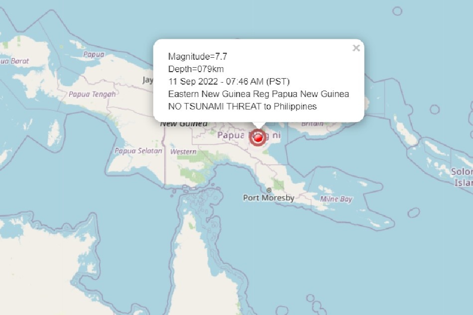 Screenshot of quake map from Phivolcs website