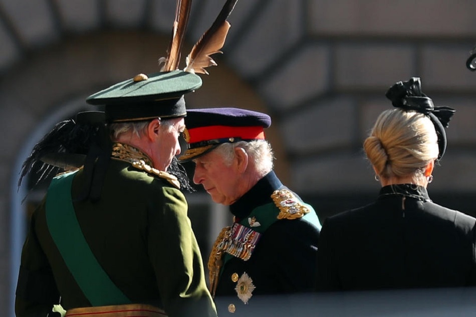 King Charles III arrives at St Giles' Cathedral for the service following a procession of the coffin of late Queen Elizabeth II from the Palace of Holyroodhouse in Edinburgh, Scotland, September 12, 2022. Nuno Veiga, EPA-EFE