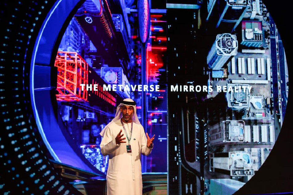 Dubai Future Foundation (FDD) Chief Executive Officer H.E. Khalfan Belhoul delivers a speech during the opening of the Dubai Metaverse Assembly at the Museum of the Future in Gulf emirate of Dubai, United Arab Emirates, 28 September 2022. EPA-EFE/ALI HAIDER