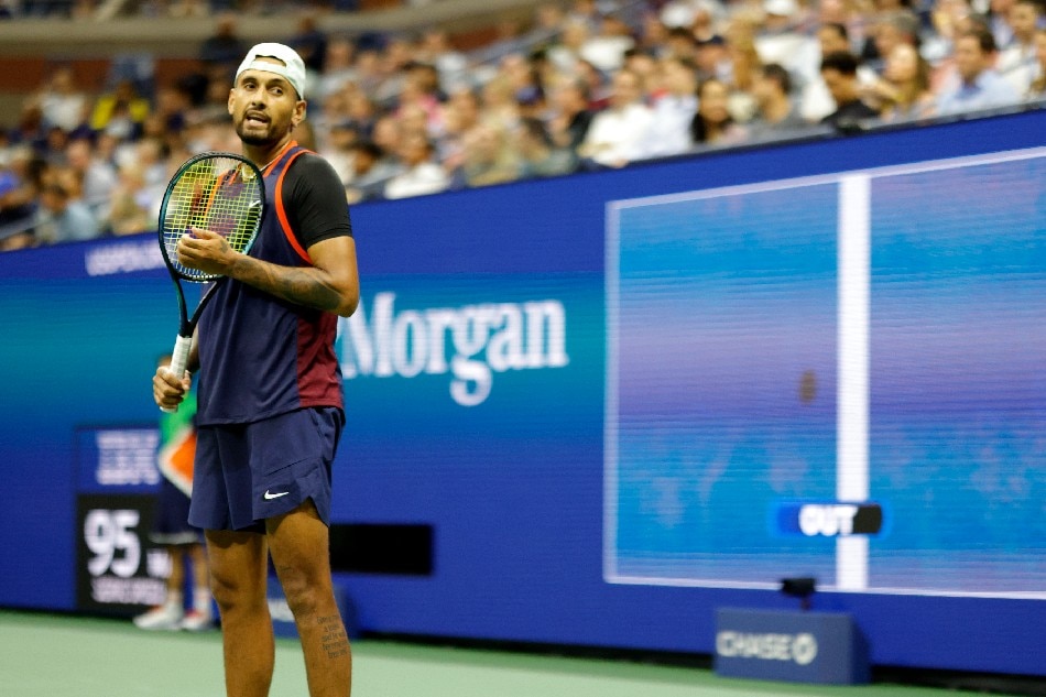 Nick Kyrgios of Australia reacts during his match against Karen Khachanov of Russia during the quarterfinals at the US Open Tennis Championships at the USTA National Tennis Center in in Flushing Meadows, New York, USA, 06 September 2022. Jason Szenes, EPA-EFE