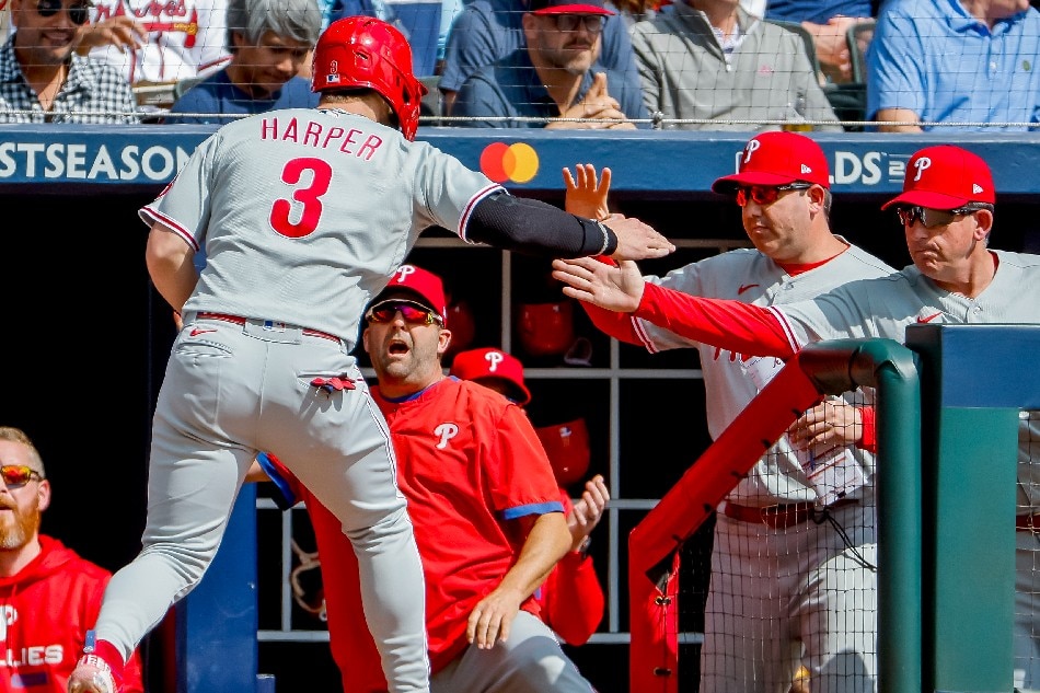 Philadelphia Phillies designated hitter Bryce Harper (3) takes