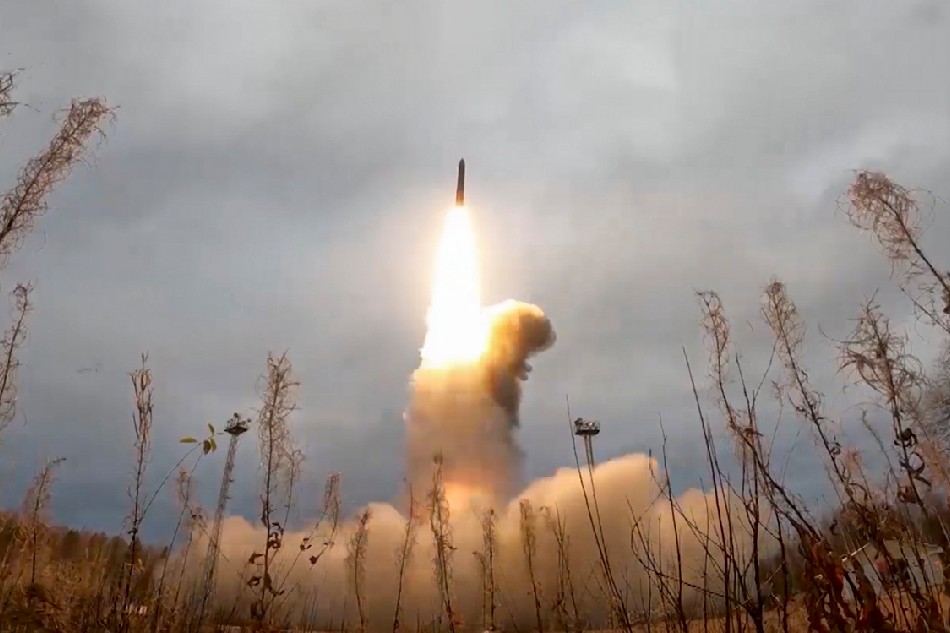 A handout still image taken from a handout video provided by the Russian Defense ministry press-service shows 