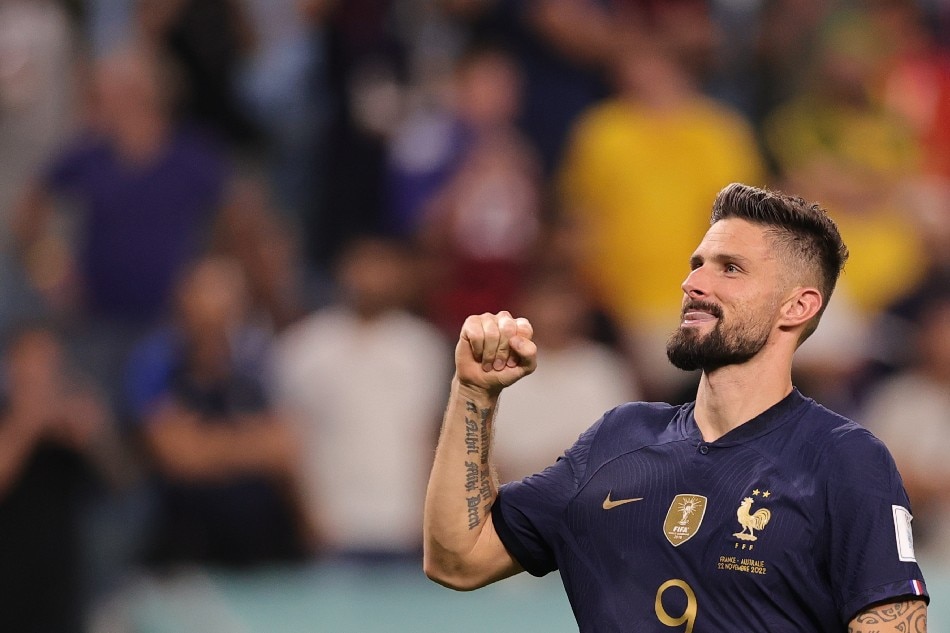 Olivier Giroud of France reacts after the FIFA World Cup 2022 group D soccer match between France and Australia at Al Janoub Stadium in Al Wakrah, Qatar, 22 November 2022. Friedemann Vogel, EPA-EFE