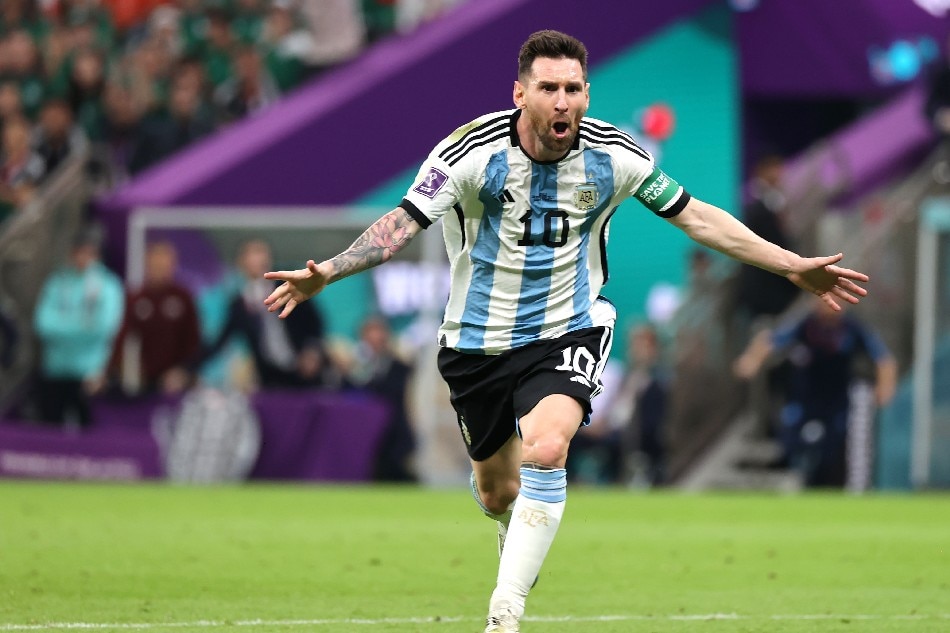 Lionel Messi of Argentina celebrates scoring the 1-0 goal during the FIFA World Cup 2022 group C soccer match between Argentina and Mexico at Lusail Stadium in Lusail, Qatar, 26 November 2022. Mohamed Messara, EPA-EFE