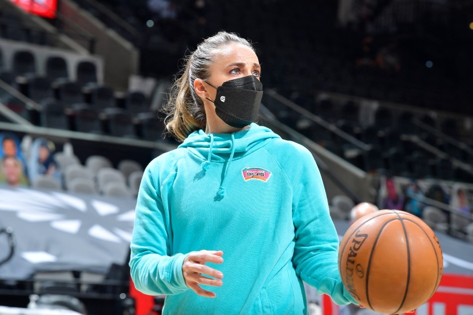 Assistant Coach Becky Hammon of the San Antonio Spurs looks on before the game against the Portland Trail Blazers on April 16, 2021 at the AT&T Center in San Antonio, Texas. File photo. Logan Riely, NBAE via Getty Images/AFP.