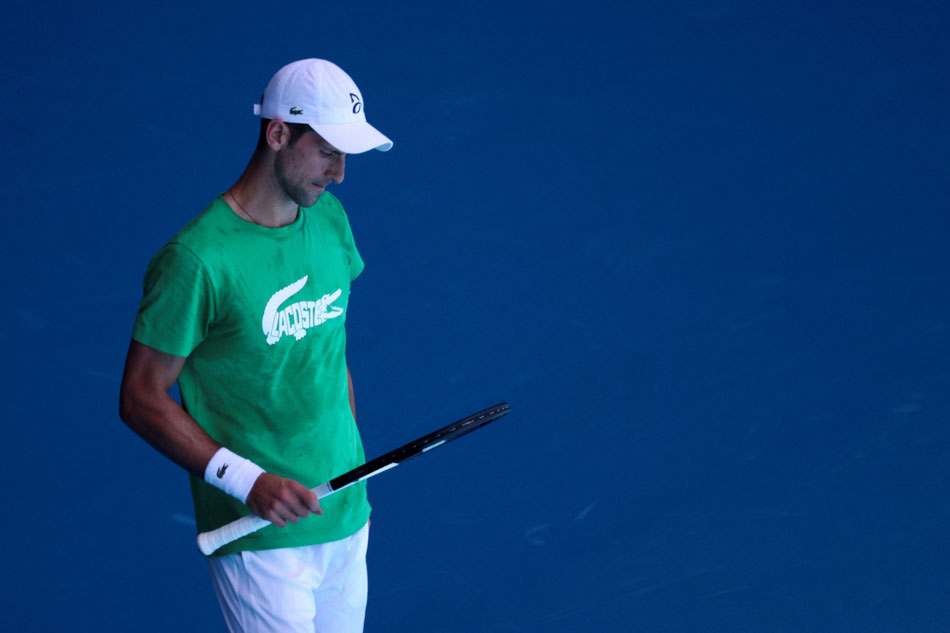  Serbian tennis player Novak Djokovic practices at Melbourne Park as questions remain over the legal battle regarding his visa to play in the Australian Open in Melbourne, Australia, January 13, 2022. Loren Elliott, Reuters.
