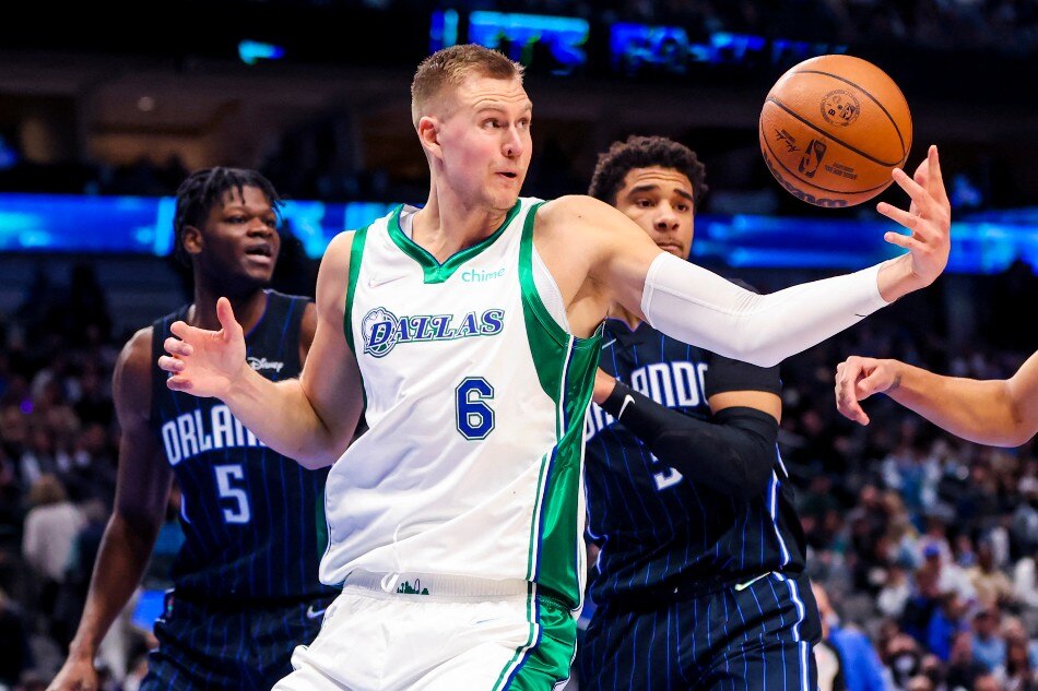 Dallas Mavericks center Kristaps Porzingis (6) grabs a rebound during the second half against the Orlando Magic at American Airlines Center. Kevin Jairaj, USA TODAY Sports/Reuters.