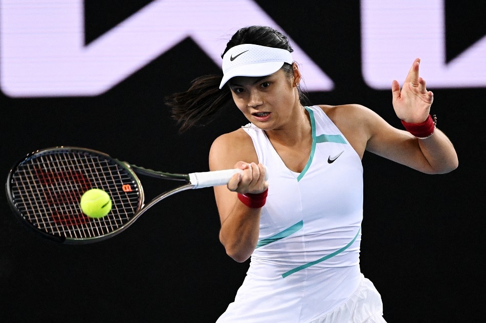 Emma Raducanu in action during her first round Australian Open match against Sloane Stephens at Melbourne Park on January 18, 2022. James Gourley, Reuters