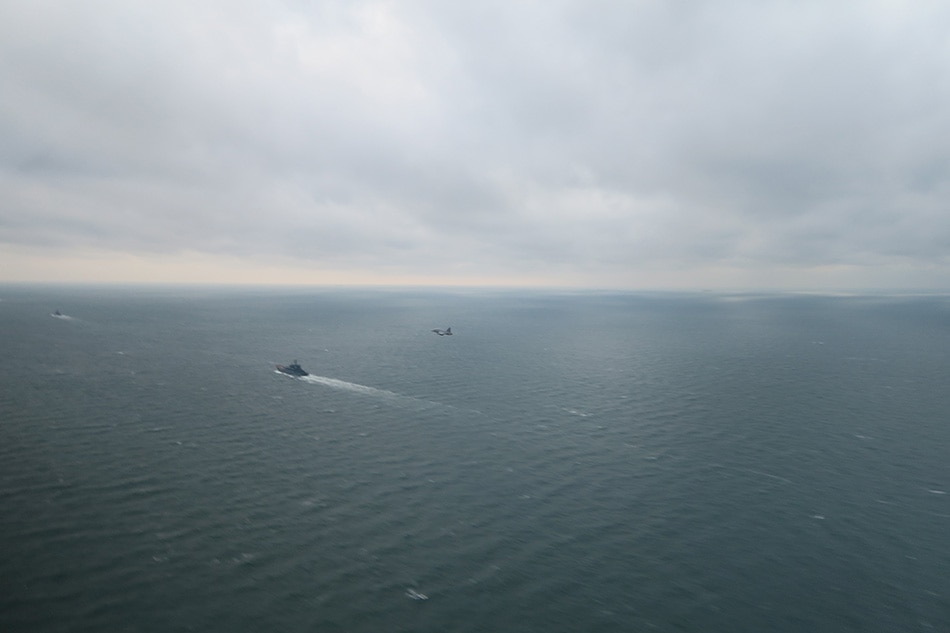 Russian military landing vessels are seen from a plane as they enter the Baltic Sea January 11, 2022. Picture taken January 11, 2022. Swedish Armed Forces handout via Reuters