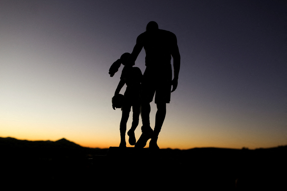 A Bronze Statue of Kobe and Gigi Bryant Appeared Temporarily At