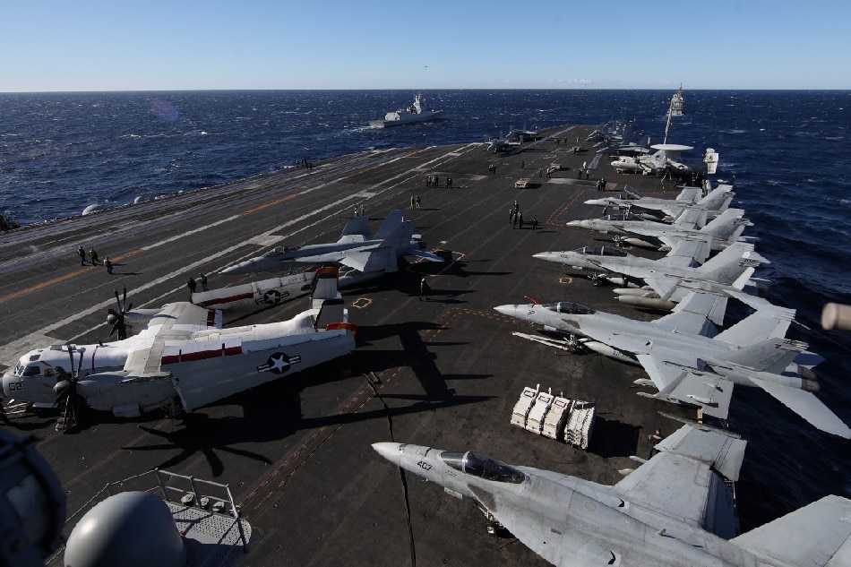 A general view of the aircraft carrier USS Harry S. Truman, in the Adriatic Sea, February 2, 2022. The Truman strike group is operating under NATO command and control along with several other NATO allies for coordinated maritime maneuvers, anti-submarine warfare training and long-range training. Yara Nardi, Reuters