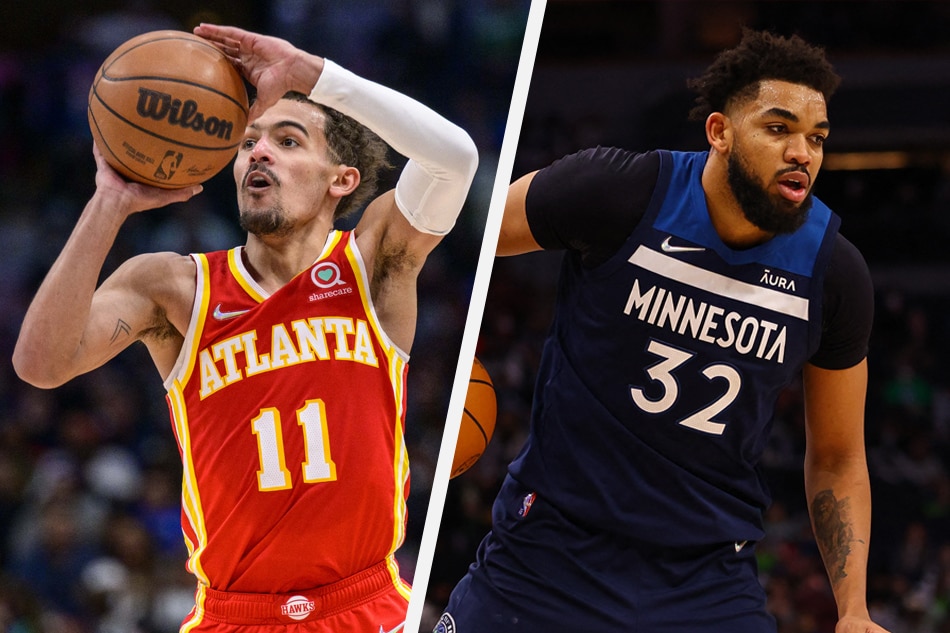 Atlanta Hawks guard Trae Young and Minnesota Timberwolves center Karl-Anthony Towns. Jerome Miron and Harrison Barden, USA TODAY Sports/Reuters.