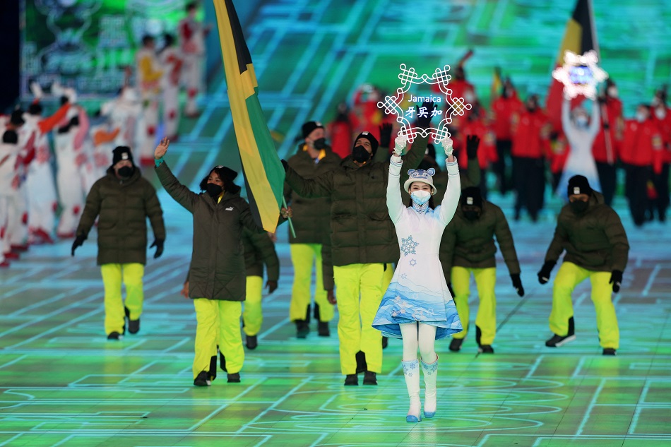 The Jamaica contingent is seen during the athletes parade at the the opening ceremony in Beijing on February 4, 2022. Marko Djurica, Reuters