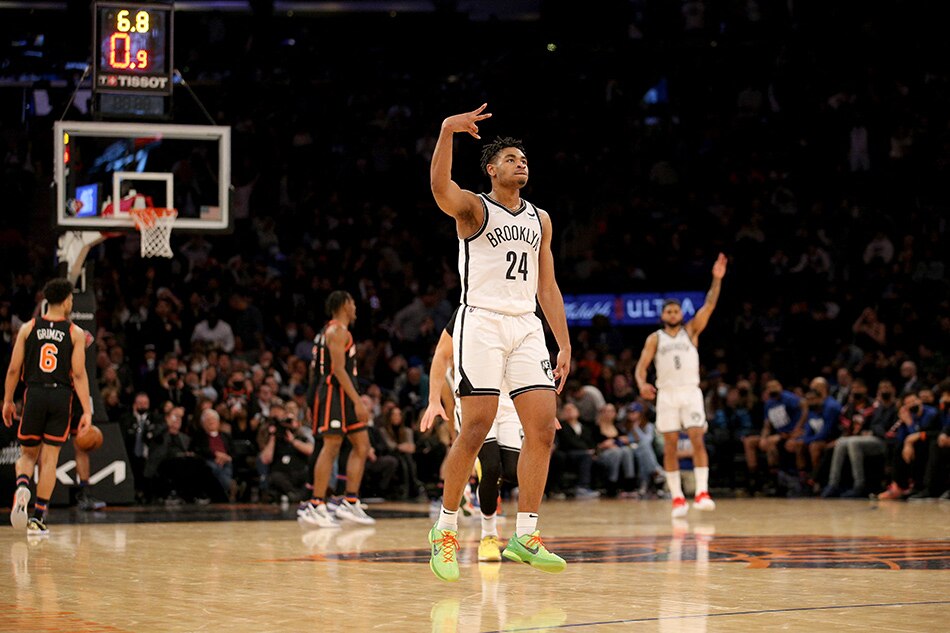 Brooklyn Nets guard Cam Thomas (24) celebrates a three point shot against the New York Knicks during the fourth quarter at Madison Square Garden. Brad Penner, USA TODAY Sports/Reuter