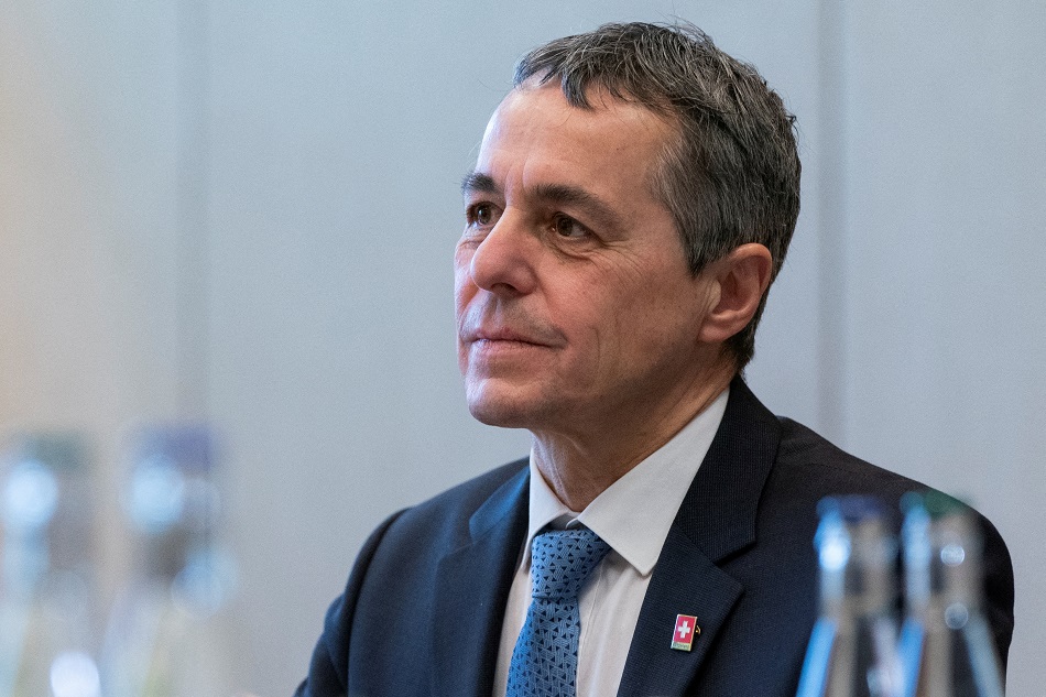 Swiss President Ignazio Cassis and U.S. Secretary of State Antony Blinken (not pictured) meet in Geneva, Switzerland, January 21, 2022. Alex Brandon/Pool via Reuters
