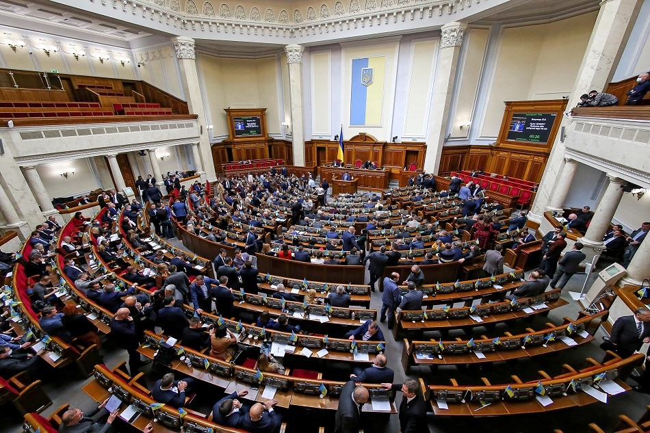 Ukrainian lawmakers attend a session of parliament in Kyiv, Ukraine February 23, 2022. Viacheslav Ratynskyi, Reuters