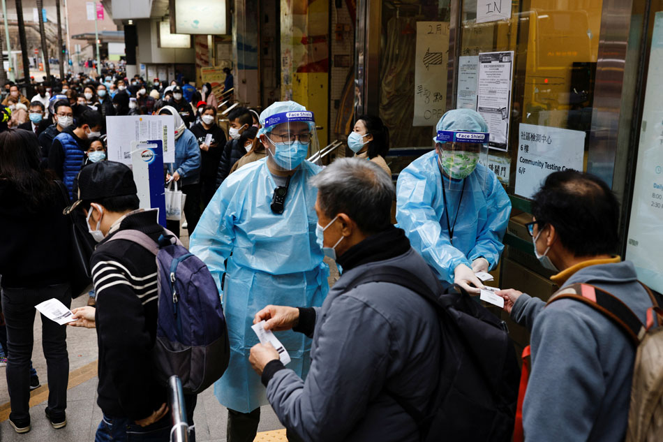 People queue up at a community testing centre for the coronavirus disease (COVID-19), in Hong Kong, China Feb. 25, 2022. Tyrone Siu, Reuters 