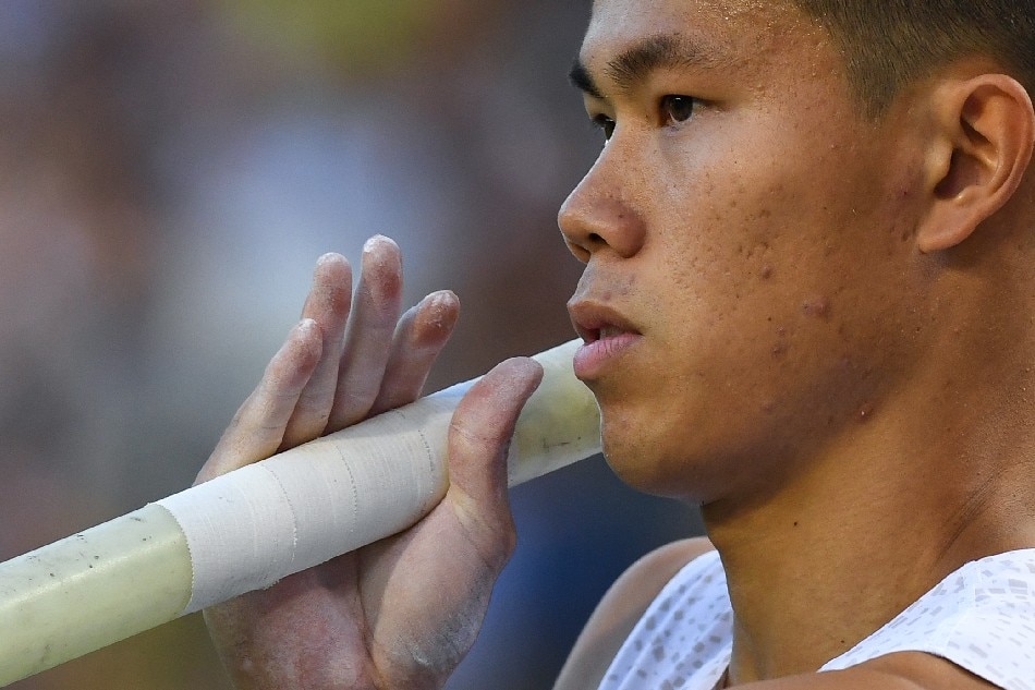 Philippines' Ernest John Obiena prepares to compete during the men's pole vault event at The Diamond League AG Memorial Van Damme athletics meeting at The King Baudouin Stadium in Brussels on September 3, 2021. File photo. John Thys, AFP.