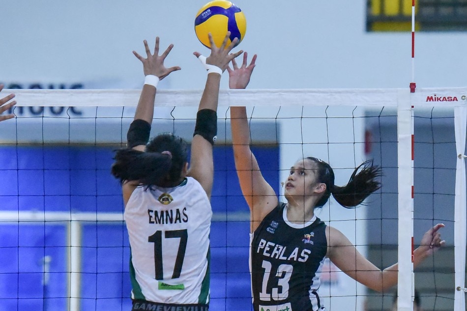 Jhoana Maraguinot (13) played for Perlas in the 2021 PVL Open Conference. PVL Media Bureau.