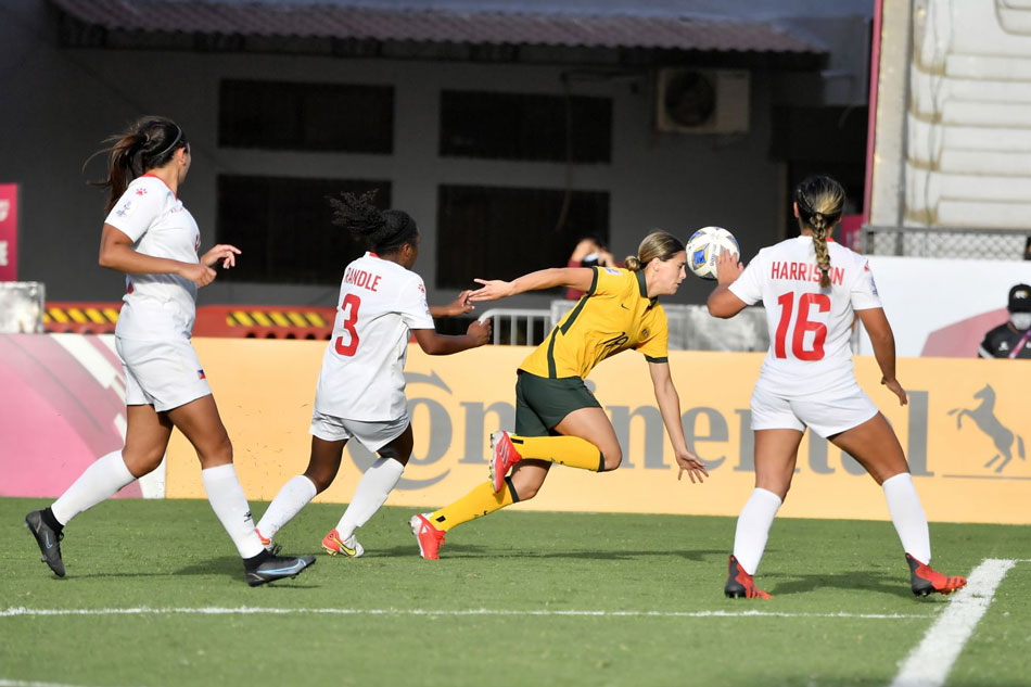 Australia's Kyra Cooney-Cross tests the Philippines' defense in their AFC Women's Asian Cup match. Photo courtesy of the AFC.
