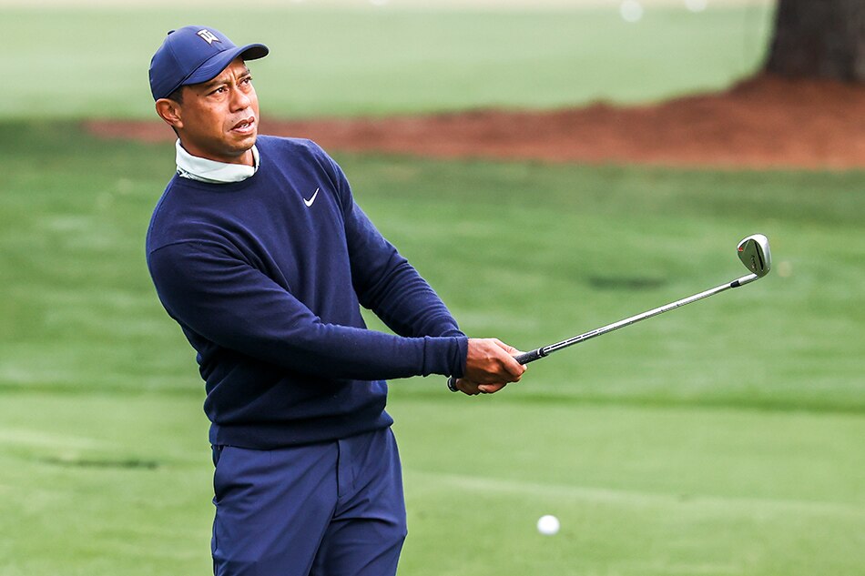 Tiger Woods of the US hits on the chipping green during practice for The Masters golf tournament at the Augusta National Golf Club in Augusta, Georgia, USA, 05 April 2022. Tannen Maury, EPA.