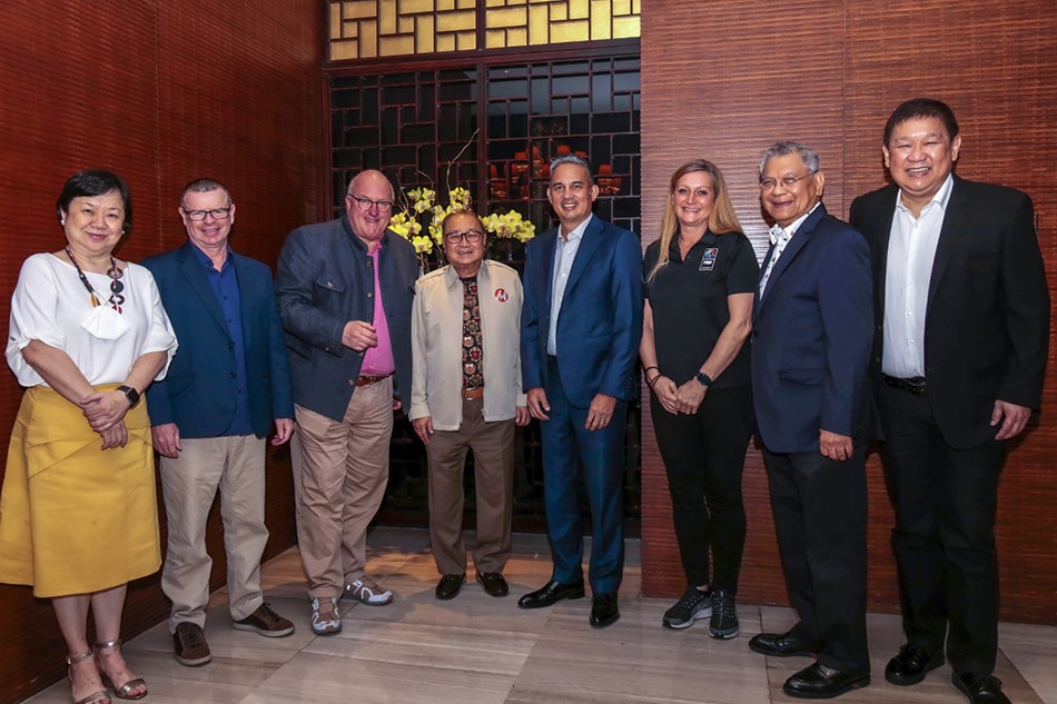 (L-R) Debbie Tan, David Crocker, Ingo Weiss, Manny Pangilinan, Al Panlilio, Guillemette Juilliart, Sonny Barrios and John Lucas. FIBA officials met with the Local Organizing Committee for the FIBA World Cup 2023 last week. Handout photo.