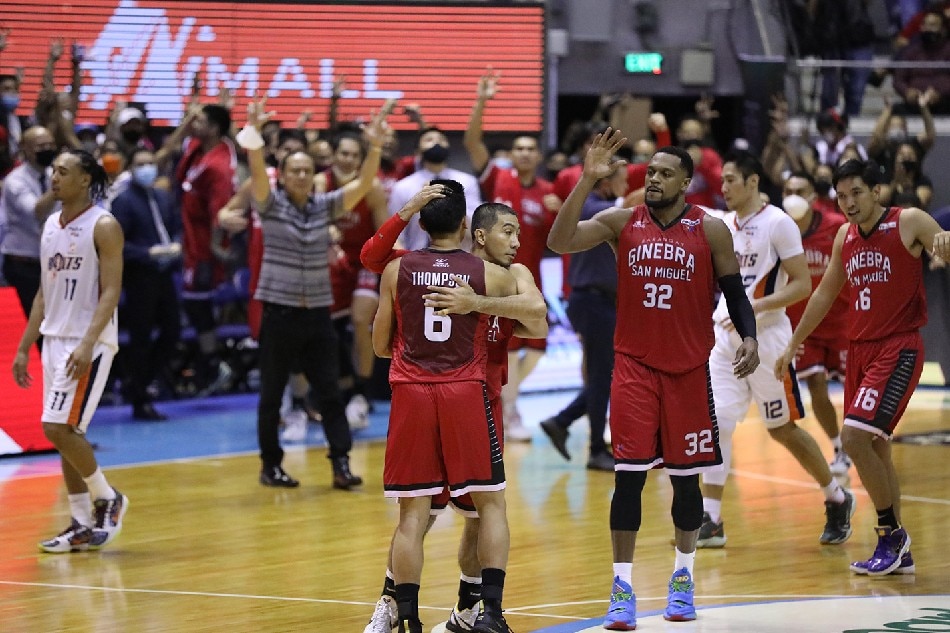 Barangay Ginebra responded well to a big Meralco run in the fourth quarter of Game 5 of the 2021 PBA Governors' Cup Finals. PBA Images.