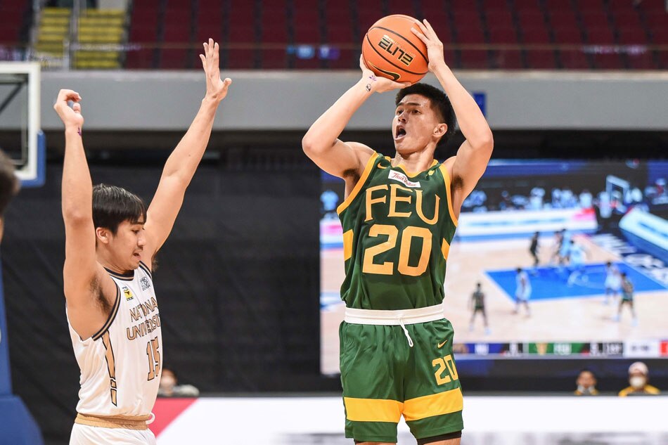 FEU's Xyrus Torres puts up a jump shot against National U in their UAAP Season 84 second round game. UAAP Media.