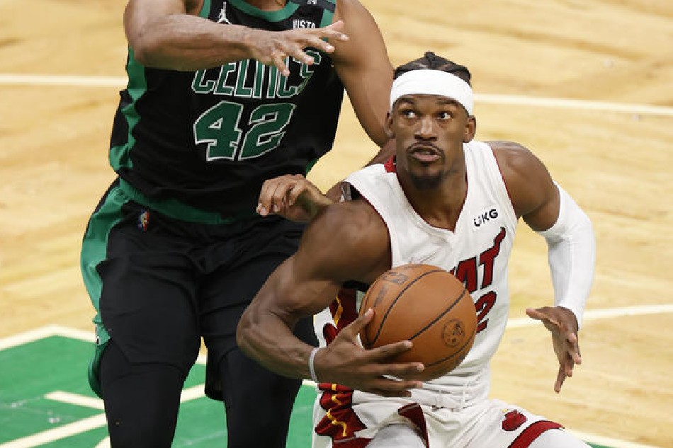 Heat forward Jimmy Butler in action against the Celtics in Game 6 of their Eastern Conference finals on May 27, 2022. CJ Gunther, Shutterstock Out/EPA-EFE