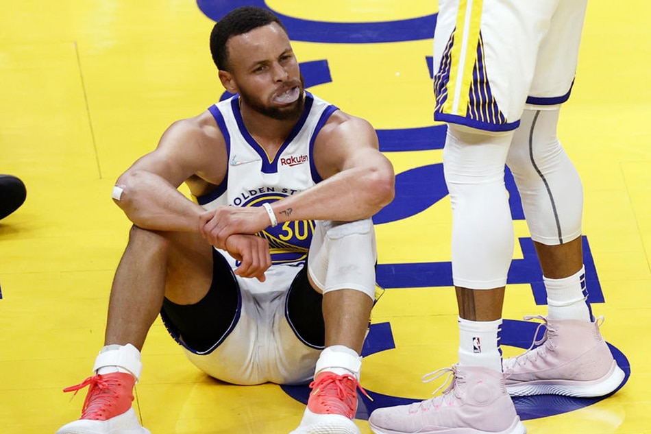 Warriors guard Stephen Curry reacts during Game 5 of the NBA Finals on June 13, 2022. John G Mabanglo, Shutterstock Out/EPA-EFE