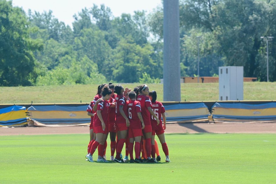 The Philippine women's national football team in action against Bosnia and Herzegovina in a FIFA international friendly. Photo courtesy of PWNFT.