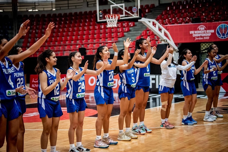 The Gilas Women U16 celebrate after sweeping Group A in the FIBA Under-16 Women's Asian Championship. FIBA.basketball