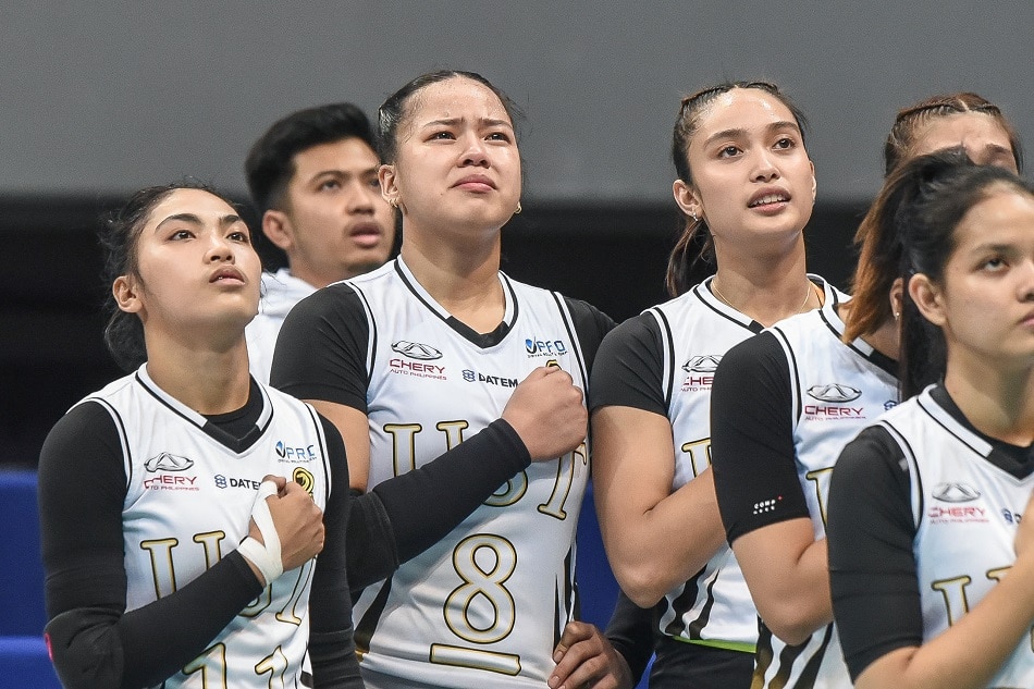 UST team captain Eya Laure reacts after the Golden Tigresses' loss in the UAAP Season 84 step-ladder semifinals. UAAP Media.
