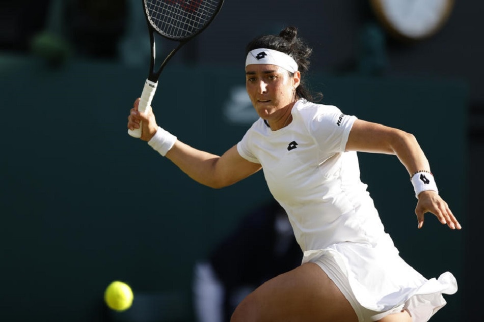 Ons Jabeur of Tunisia in action against Marie Bouzkova of the Czech Republic at the Wimbledon Championships July 5, 2022. Tolga Akmen, EPA-EFE