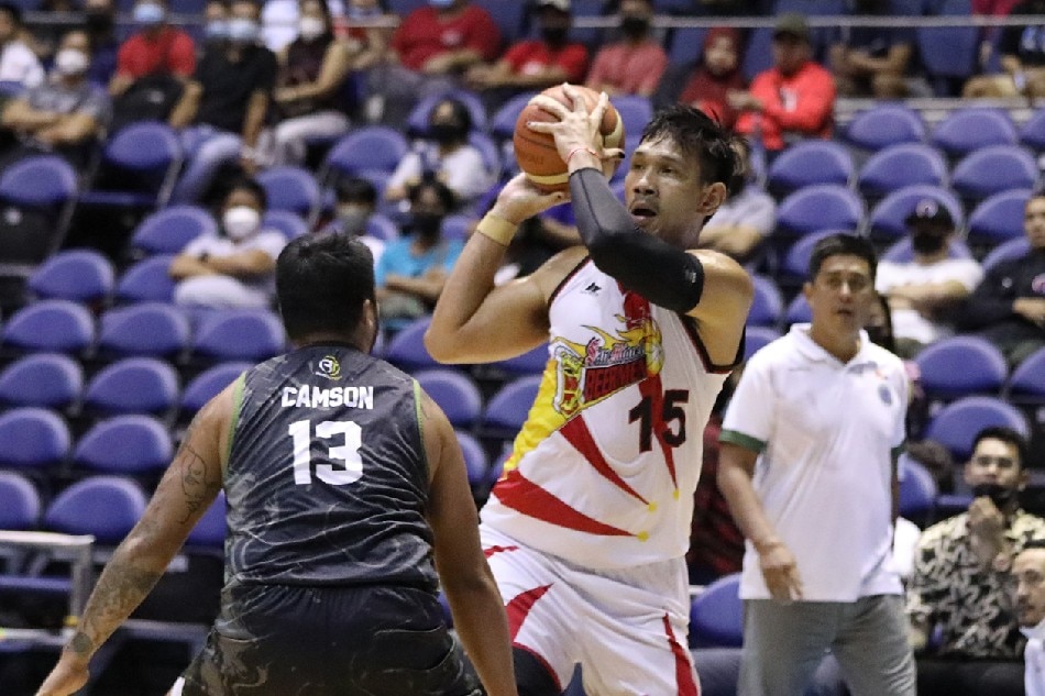 San Miguel's June Mar Fajardo (15) in action against the TerraFirma Dyip during the 2022 PBA Philippine Cup. PBA Images.