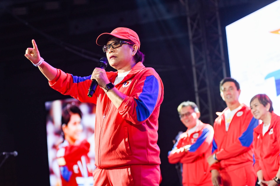 Philippine sports legend Lydia de Vega gives her message to the athletes during the 30th SEA Games athletes send off held at the Ninoy Aquino Stadium in Manila on November 13, 2019. George Calvelo, ABS-CBN News