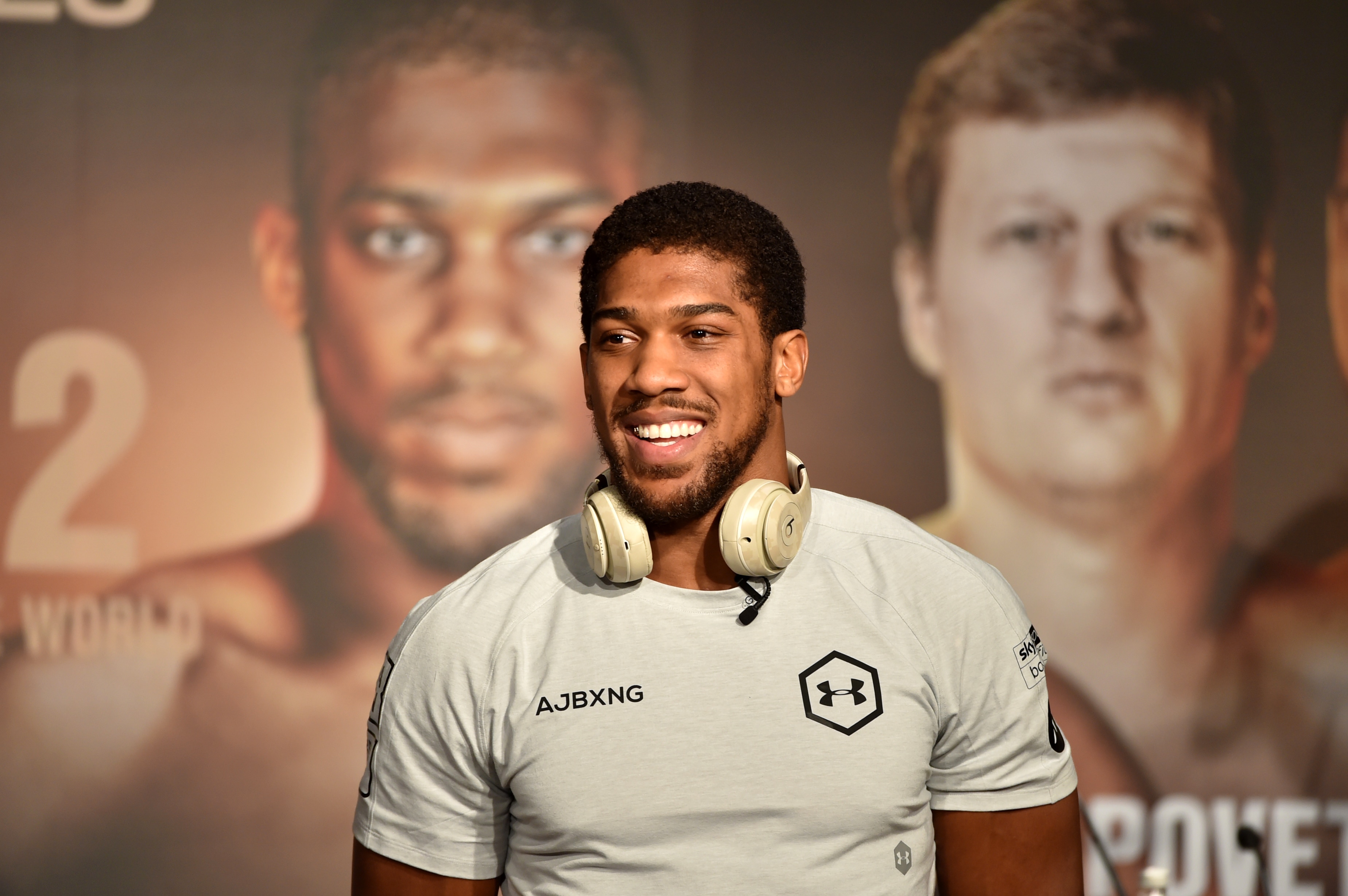 British heavyweight boxing challenger Anthony Joshua is pictured during a press conference in Ad Diriyah, a Unesco-listed heritage site, outside Riyadh, on December 4, 2019, ahead of the upcoming 'Clash on the Dunes'. File photo. Fayez Nureldine, AFP.