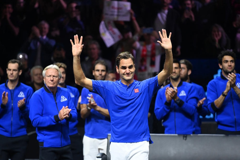 Roger Federer waves to the crowd after playing the doubles match with Rafael Nadal on the first day of the Laver Cup on September 23, 2022. Andy Rain, EPA-EFE