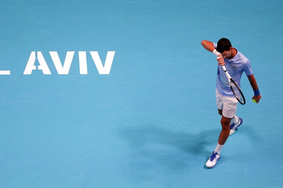 Novak Djokovic of Serbia reacts during his second round match against Pablo Andujar of Spain at the Tel Aviv Watergen Open tennis tournament in Tel Aviv, Israel, 29 September 2022. Abir Sultan, EPA-EFE.