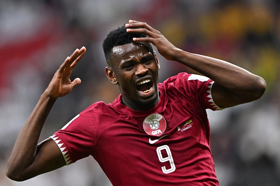 Mohammed Muntari of Qatar reacts during the FIFA World Cup 2022 group A Opening Match between Qatar and Ecuador at Al Bayt Stadium in Al Khor, Qatar, 20 November 2022. EPA-EFE/Noushad Thekkayil