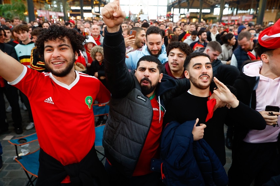 Morocco's soccer fans react as they watch the FIFA World Cup 2022 group F soccer match between Belgium and Morocco at a fan zone at Tour & Taxi in Brussels, Belgium, 27 November 2022. EPA-EFE/STEPHANIE LECOCQ