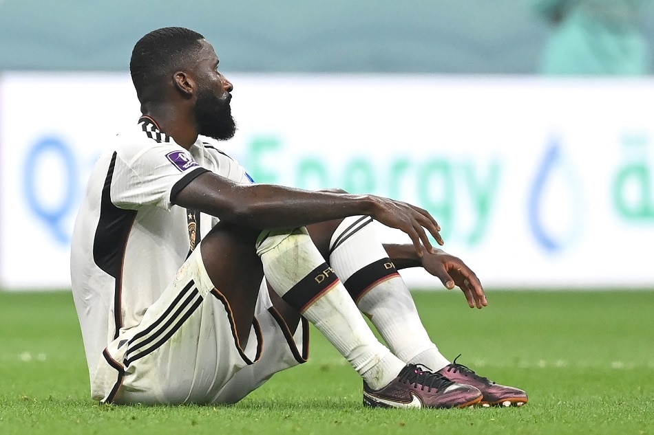 Antonio Ruediger of Germany sits on the pitch after the FIFA World Cup 2022 group E soccer match between Costa Rica and Germany at Al Bayt Stadium in Al Khor, Qatar, 01 December 2022. EPA-EFE/Georgi Licovski